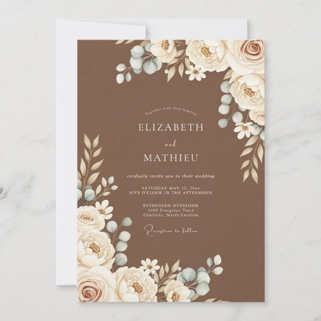 Brown Ethereal Blossom Wedding Invitation (Front)