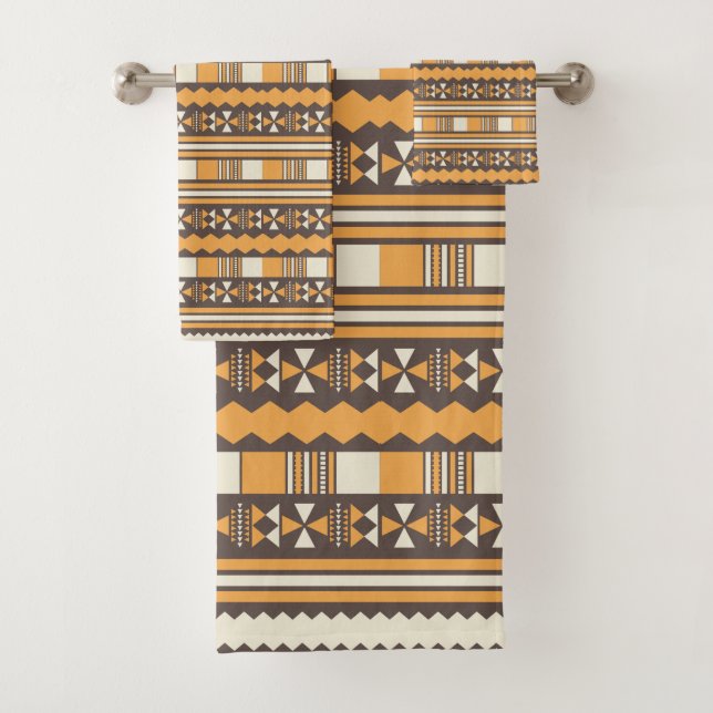 brown ethnic aztec bath towel set (Insitu)