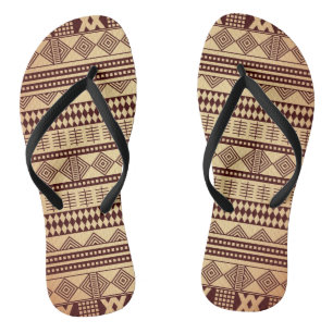 Brown ethnic texture flip flops