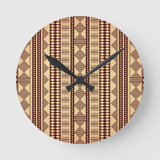 Brown ethnic texture round clock (Front)