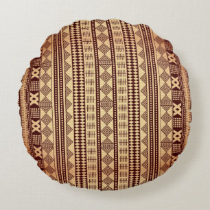 Brown ethnic texture round pillow