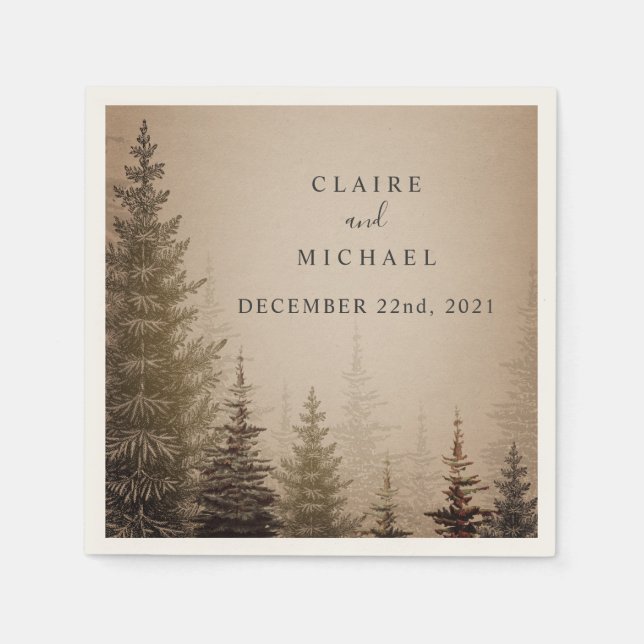 Brown Evergreen Trees Wedding Napkin (Front)