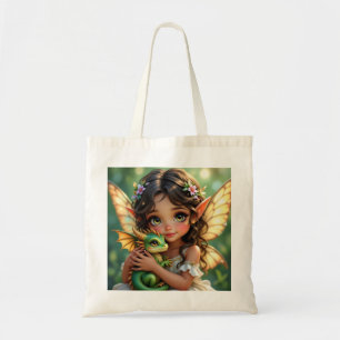 Brown Eyed Elven Fairy and Dragon  Tote Bag