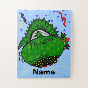 Brown-Eyed Personalize Name Dragon Spaceship Jigsaw Puzzle