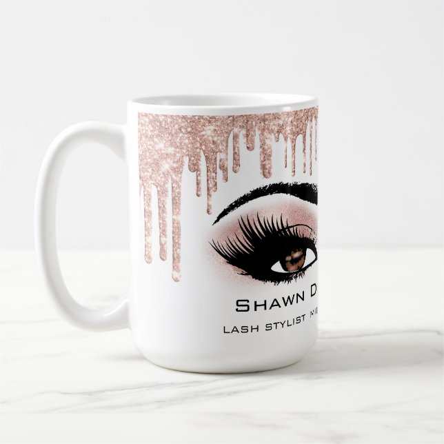 Brown Eyelashes Rose Sparkly Glitter Drips Coffee Mug (Left)