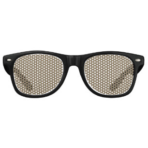 Brown fabric with a repeating vertical pattern of  retro sunglasses