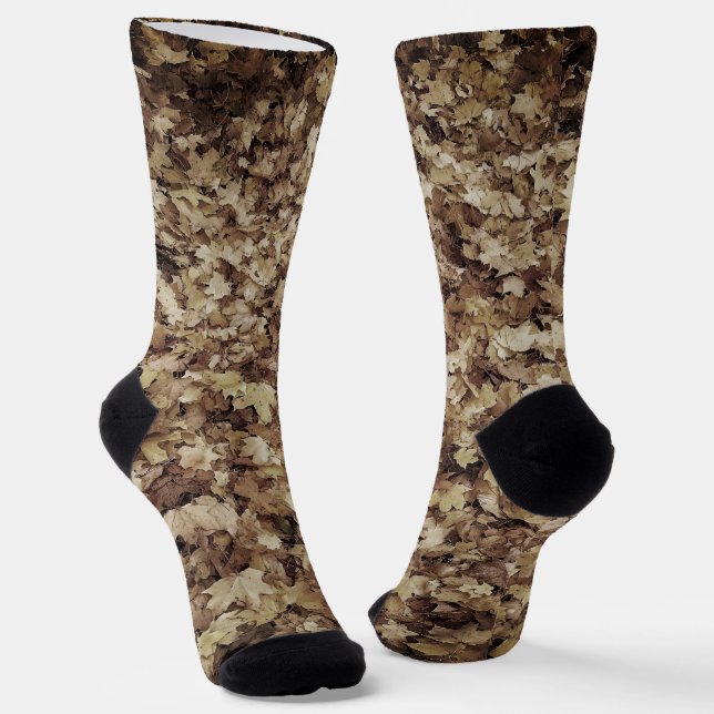 Brown fall autumn maple leaves socks (Angled)