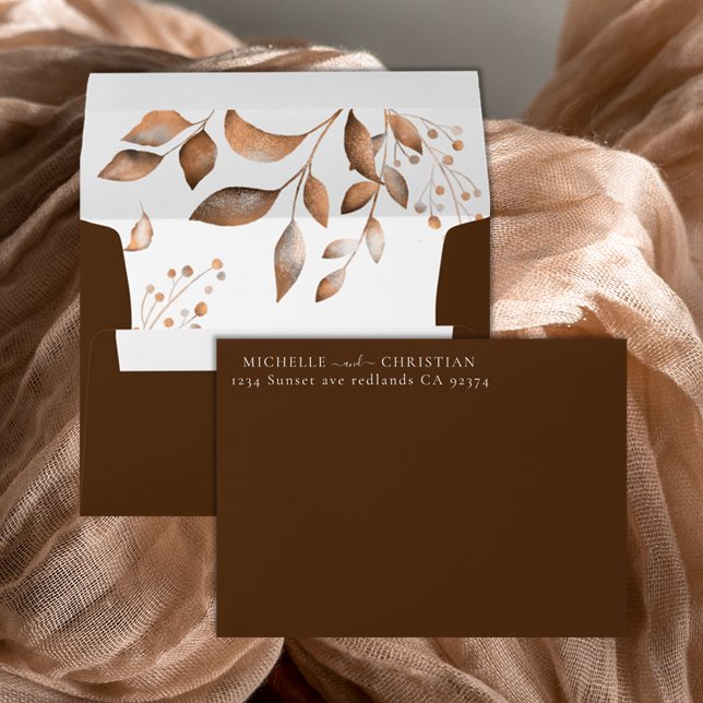 Brown Fall In Love Autumn Foliage Wedding Envelope (Creator Uploaded)