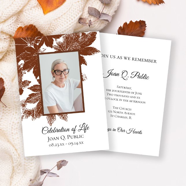 Brown Fall Leaves Celebration of Life Invitation (Creator Uploaded)