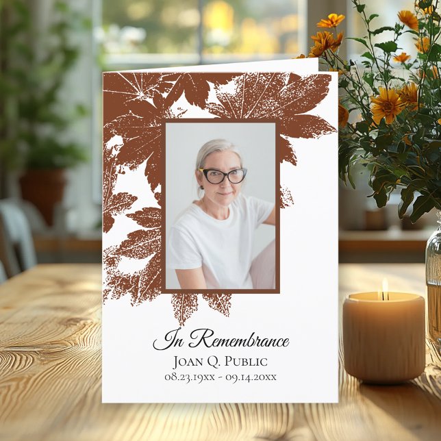 Brown Fall Leaves Funeral Service Folded Program (Creator Uploaded)