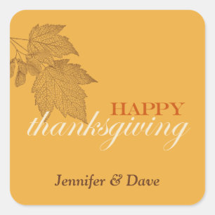 Brown fall leaves happy Thanksgiving golden yellow Square Sticker