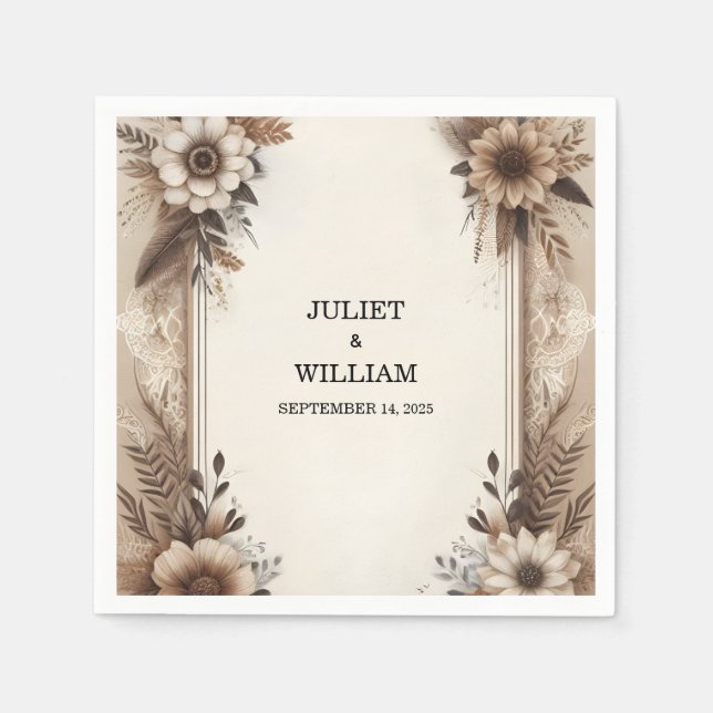 Brown Fall Wood Paperie Recycled Paper Wedding Napkin (Front)
