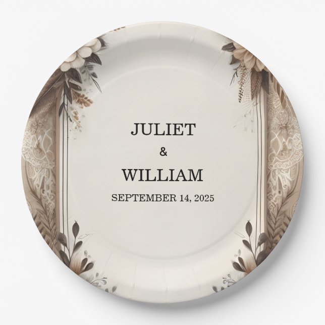 Brown Fall Wood Paperie Recycled Paper Wedding Plate (Front)