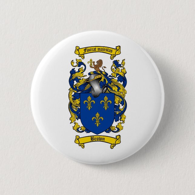 BROWN FAMILY CREST -  BROWN COAT OF ARMS 2 INCH ROUND BUTTON (Front)