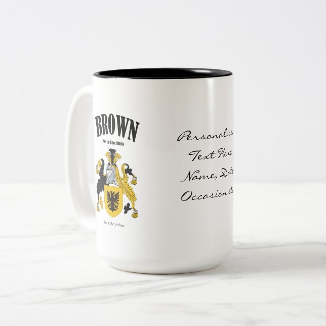Brown Family Crest, Translation & Meaning Two-Tone Coffee Mug (Front Left)