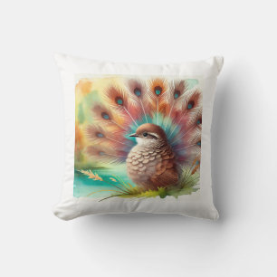 Brown Fan Bird 180724AREF108 - Watercolor Throw Pillow