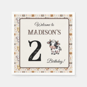 Brown Farm Cow Kids Personalized Name Age Birthday Napkin