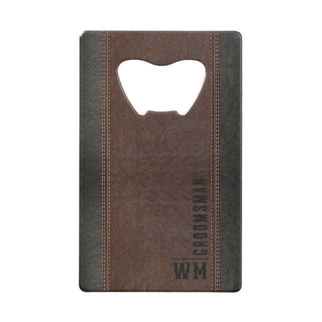 Brown Faux en cuir Monogramme Groomsman Cadeau (Devant)