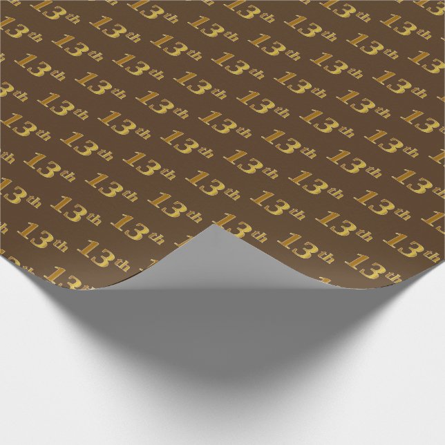 Brown, Faux Gold 13th (Thirteenth) Event Wrapping Paper (Corner)