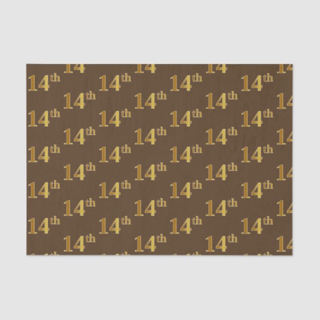 Brown, Faux Gold 14th (Fourteenth) Event Tissue Paper (Front)