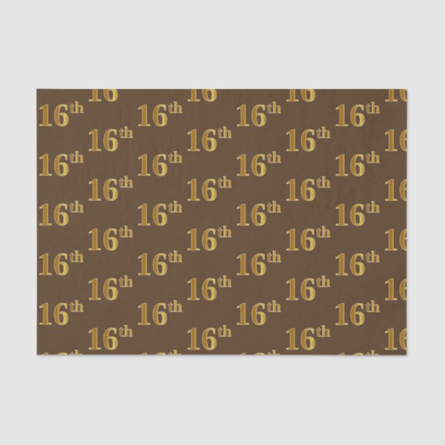 Brown, Faux Gold 16th (Sixteenth) Event Tissue Paper (Front)