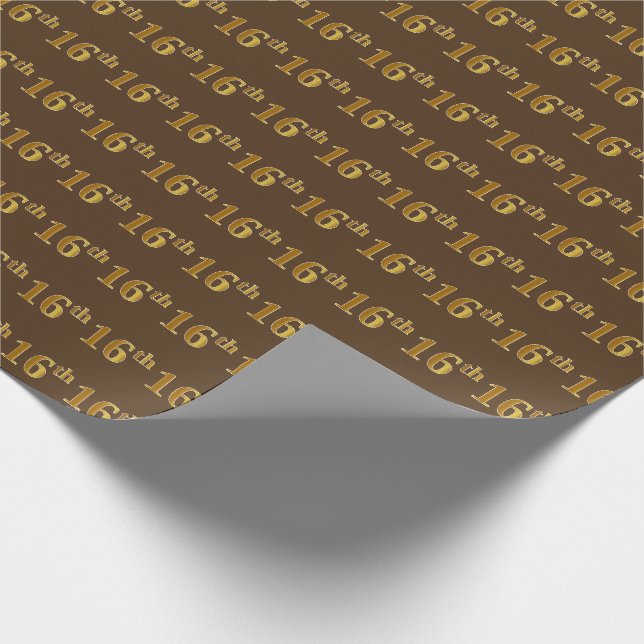 Brown, Faux Gold 16th (Sixteenth) Event Wrapping Paper (Corner)
