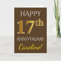 Brown, Faux Gold 17th Wedding Anniversary + Name
