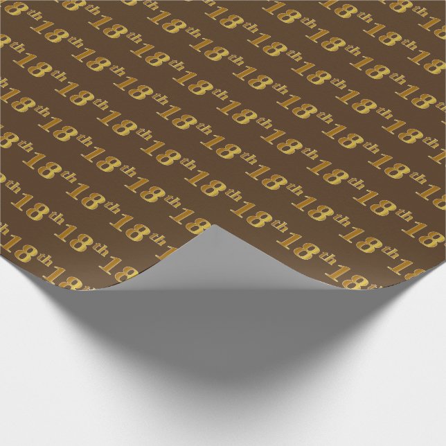 Brown, Faux Gold 18th (Eighteenth) Event Wrapping Paper (Corner)