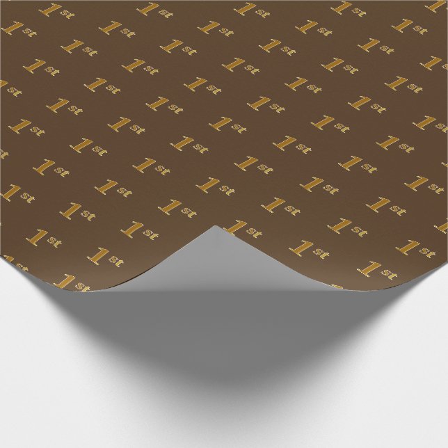 Brown, Faux Gold 1st (First) Event Wrapping Paper (Corner)