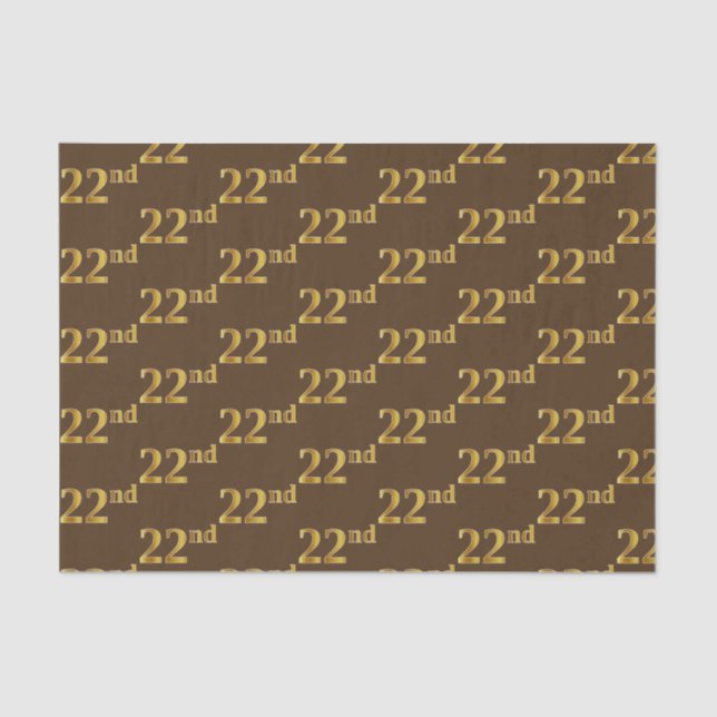 Brown, Faux Gold 22nd (Twenty-Second) Event Tissue Paper (Front)