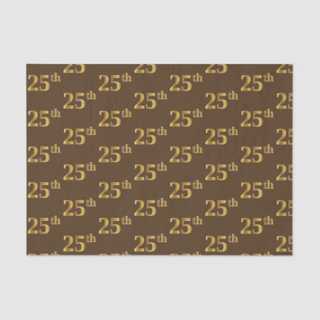 Brown, Faux Gold 25th (Twenty-Fifth) Event Tissue Paper (Front)