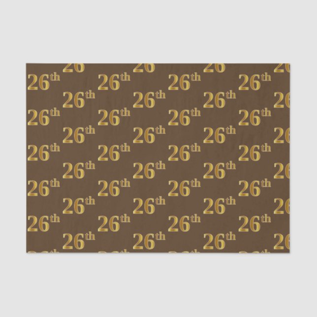 Brown, Faux Gold 26th (Twenty-Sixth) Event Tissue Paper (Front)