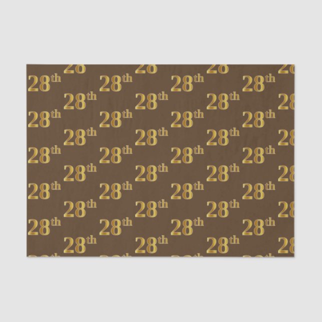 Brown, Faux Gold 28th (Twenty-Eighth) Event Tissue Paper (Front)