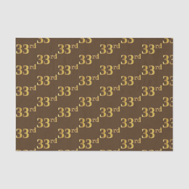 Brown, Faux Gold 33rd (Thirty-Third) Event Tissue Paper (Front)