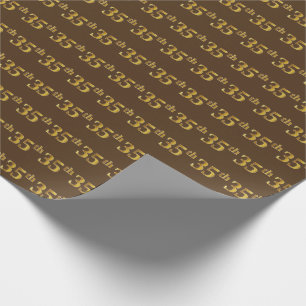 Brown, Faux Gold 35th (Thirty-Fifth) Event Wrapping Paper