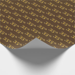 Brown, Faux Gold 35th (Thirty-Fifth) Event Wrapping Paper