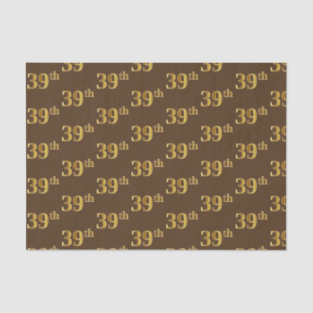 Brown, Faux Gold 39th (Thirty-Ninth) Event Tissue Paper (Front)