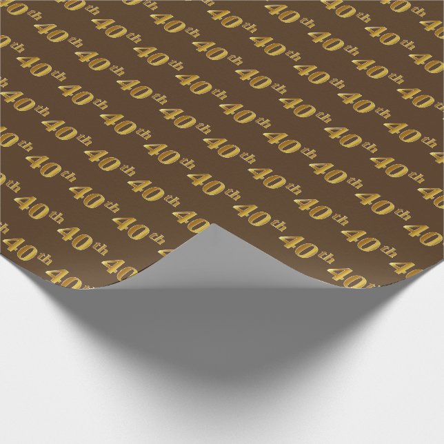 Brown, Faux Gold 40th (Fortieth) Event Wrapping Paper (Corner)