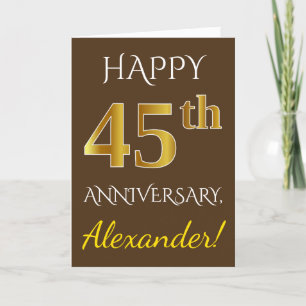 Brown, Faux Gold 45th Wedding Anniversary + Name Card