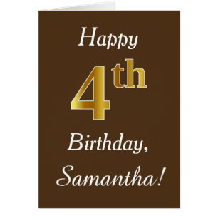Brown, Faux Gold 4th Birthday + Custom Name