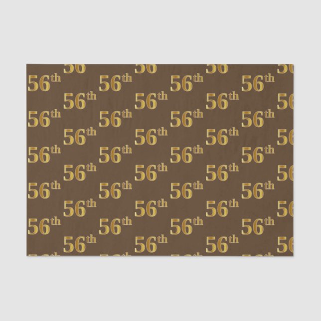 Brown, Faux Gold 56th (Fifty-Sixth) Event Tissue Paper (Front)