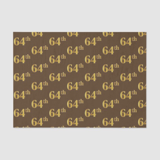 Brown, Faux Gold 64th (Sixty-Fourth) Event Tissue Paper (Front)