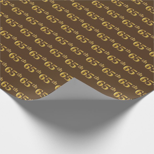 Brown, Faux Gold 65th (Sixty-Fifth) Event Wrapping Paper (Corner)