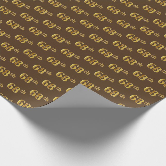 Brown, Faux Gold 68th (Sixty-Eighth) Event Wrapping Paper (Corner)