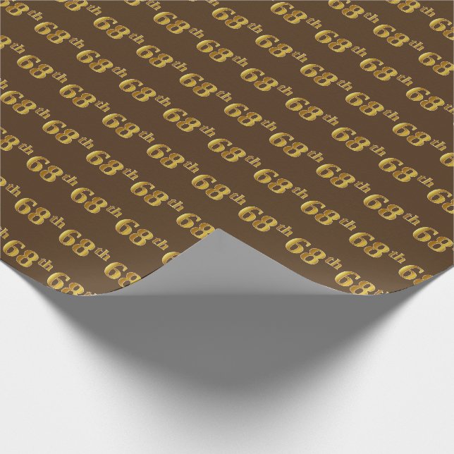 Brown, Faux Gold 68th (Sixty-Eighth) Event Wrapping Paper (Corner)