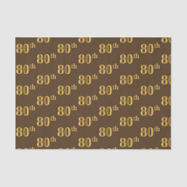 Brown, Faux Gold 80th (Eightieth) Event Tissue Paper (Front)