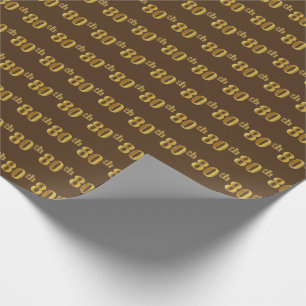 Brown, Faux Gold 80th (Eightieth) Event Wrapping Paper