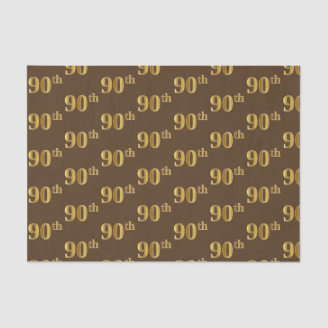 Brown, Faux Gold 90th (Ninetieth) Event Tissue Paper (Front)