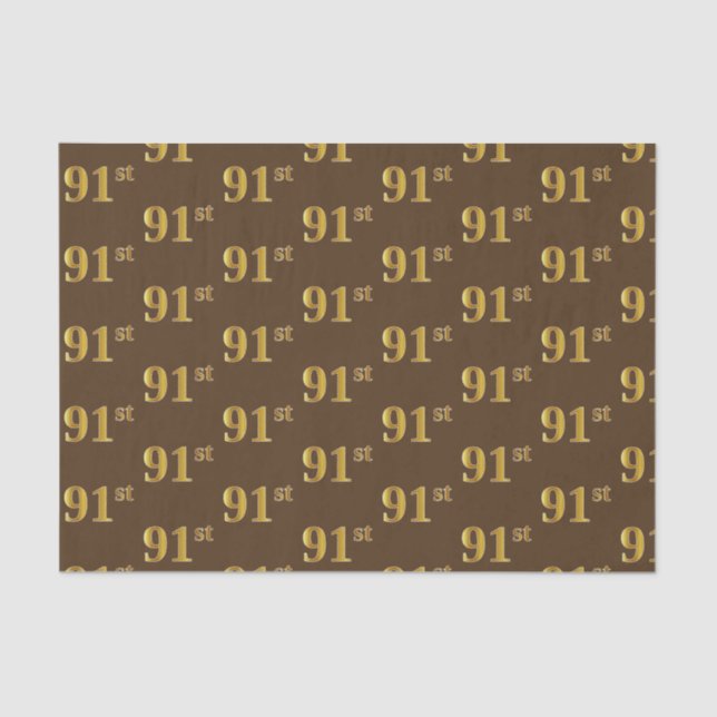 Brown, Faux Gold 91st (Ninety-First) Event Tissue Paper (Front)