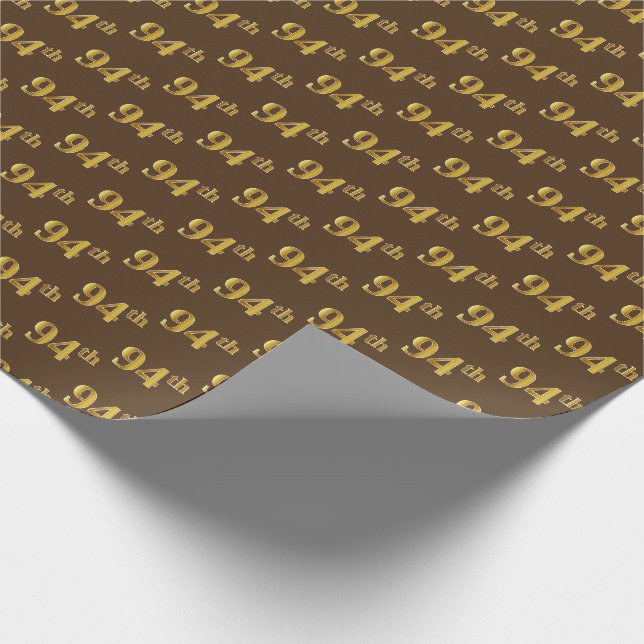 Brown, Faux Gold 94th (Ninety-Fourth) Event Wrapping Paper (Corner)
